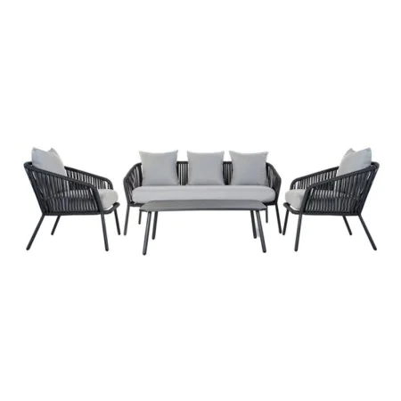 Conjunto de sofá e mesa DKD Home Decor MB-179039 Cinzento Jardim Poliéster Corda Alumínio (151,5 x 72 x 70 cm) (4 pcs) de DKD...