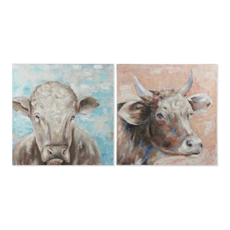 Cadre DKD Home Decor Caw 100 x 3,5 x 100 cm Vache Cottage (2 Unités) de DKD Home Decor, Impressions sur toile - Réf : S301350...