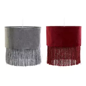 Écran de lampe DKD Home Decor 8424001773930 Gris Bordeaux Métal Velours Frange Sixties 30 x 30 x 29 cm (2 Unités) de DKD Home...