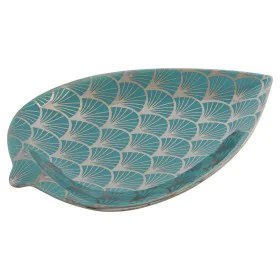 Centerpiece DKD Home Decor 27,5 x 16 x 3 cm Turquoise Oriental Chromed Leaf of a plant by DKD Home Decor, Ornaments - Ref: S3...