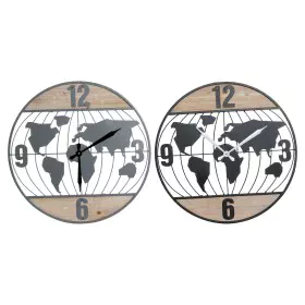 Horloge Murale DKD Home Decor Noir Gris Fer 60 x 4,5 x 60 cm Bois MDF Mappemonde (2 Unités) de DKD Home Decor, Pendules mural...