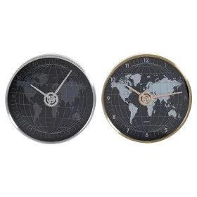 Wall Clock DKD Home Decor Black Golden Silver Aluminium Crystal World Map 30 x 4,3 x 30 cm (2 Units) by DKD Home Decor, Wall ...