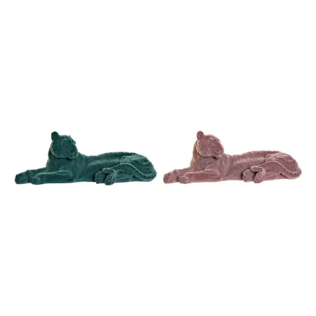 Figura Decorativa DKD Home Decor 36 x 17,5 x 13,3 cm Tigre Verde Resina Rosa Claro Flocado de DKD Home Decor, Colecionáveis -...