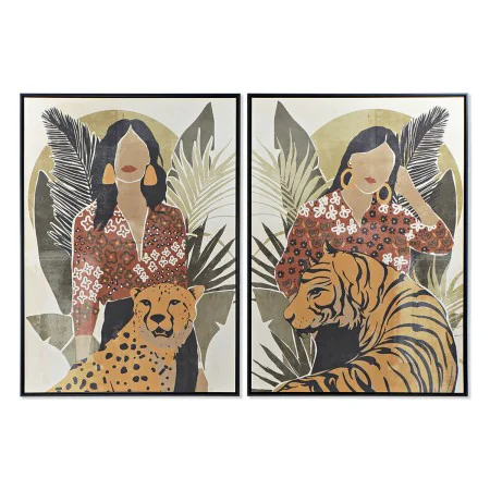 Pintura DKD Home Decor Mulher Tigre 104 x 4,5 x 144 cm Animal Tropical (2 Unidades) de DKD Home Decor, Impressões sobre tela ...