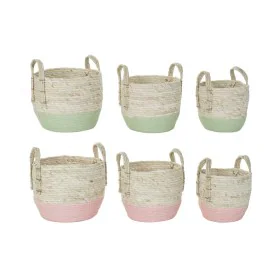 Korb-Set DKD Home Decor natürlich Rosa grün Naturfaser 30 x 30 x 32 cm Boho (2 Stück) von DKD Home Decor, Aufbewahrungsboxen ...