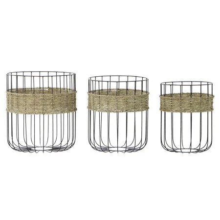 Conjunto de Cestas DKD Home Decor Preto Natural Metal Fibra natural 35 x 35 x 40 cm 3 Peças de DKD Home Decor, Caixas e baús ...