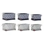 Conjunto de Cestas DKD Home Decor Branco Castanho Cinzento Azul Marinho Folha de planta Boho 40 x 30 x 24 cm Plástico 3 Peças...