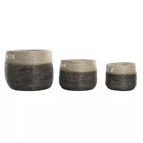 Conjunto de Cestas DKD Home Decor Natural Cinzento Zostera marina (3 pcs) (37 x 37 x 40 cm) de DKD Home Decor, Caixas e baús ...