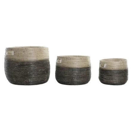 Set de basket DKD Home Decor Naturel Gris Herbier marin (3 pcs) (37 x 37 x 40 cm) de DKD Home Decor, Boîtes et coffres de ran...