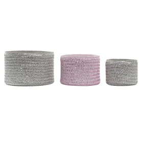 Juego de Cestas DKD Home Decor Gris Rosa Polipropileno 27 x 27 x 17 cm de DKD Home Decor, Cajas y arcones de almacenaje - Ref...