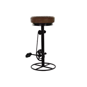 Stool DKD Home Decor Black Leather Metal Light brown (44 x 38 x 82 cm) by DKD Home Decor, Taborets - Ref: S3022290, Price: 13...