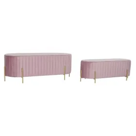 Banqueta DKD Home Decor Cor de Rosa Dourado Metal Poliéster Veludo (123 x 50 x 45 cm) de DKD Home Decor, Cadeiras - Ref: S302...