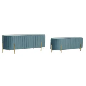 Panca DKD Home Decor Azzurro Dorato Metallo Poliestere Velluto (123 x 50 x 45 cm) di DKD Home Decor, Sedie - Rif: S3023889, P...