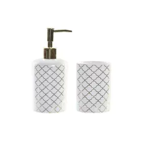 Set da Bagno DKD Home Decor Bianco Dorato ABS Dolomite 8 x 7 x 17,5 cm (2 Unità) di DKD Home Decor, Set di accessori per il b...