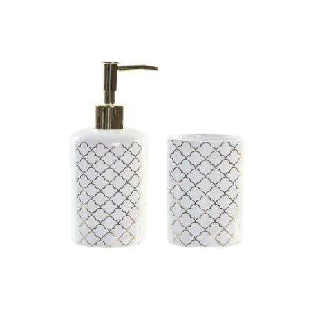 Set de Baño DKD Home Decor Blanco Dorado ABS Dolomita 8 x 7 x 17,5 cm (2 Unidades) de DKD Home Decor, Juegos de accesorios de...