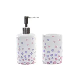 Set de Baño DKD Home Decor Blanco ABS Dolomita A topos 7 x 7 x 17,5 cm (2 Unidades) de DKD Home Decor, Juegos de accesorios d...