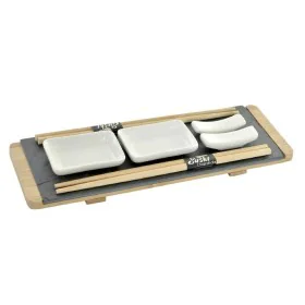 Set per Sushi DKD Home Decor Marrone Nero Naturale Bambù Lavagna 30 x 10 x 3,5 cm (9 Pezzi) (30 x 10 x 3,5 cm) di DKD Home De...