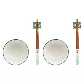 Set de Sushi DKD Home Decor 25 x 25 x 6,5 cm Porcelana Madera Blanco Verde Oriental (6 Piezas) (25 x 25 x 6,5 cm) (6 pcs) de ...