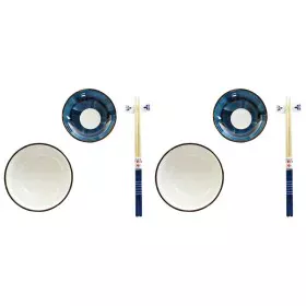 Set de Sushi DKD Home Decor 34 x 29,5 x 7,3 cm Porcelana Azul Blanco Oriental (34 x 29,5 x 7,3 cm) de DKD Home Decor, Platos ...