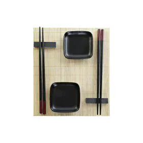 Set de sushi DKD Home Decor Noir Naturel Métal Bambou Grès Oriental 30 x 40 cm 27,8 x 17,8 x 3 cm (7 Pièces) (27,8 x 17,8 x 3...