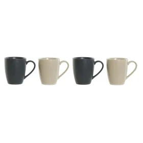 Set of Mugs DKD Home Decor Beige Dark grey Rubber wood Stoneware 300 ml 19 x 13 x 31 cm (4 Pieces) by DKD Home Decor, Cups - ...