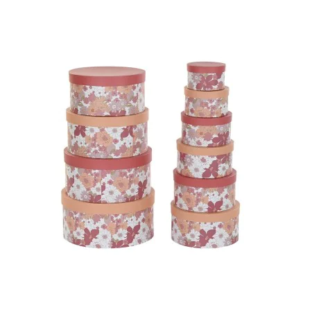 Jeu de Caisses de Rangement Empilables DKD Home Decor Fleurs Rayures Fuchsia Blanc Pêche Carton (37,5 x 37,5 x 18 cm) de DKD ...