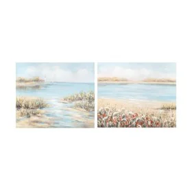 Pintura DKD Home Decor 100 x 3,7 x 80 cm Praia Mediterrâneo (2 Unidades) de DKD Home Decor, Impressões sobre tela - Ref: S302...