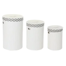 Cesto per i Panni Sporchi DKD Home Decor Bianco Set Poliestere Bambù (38 x 38 x 60 cm) (3 Pezzi) di DKD Home Decor, Ceste per...