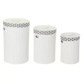 Cesto de Roupa Suja DKD Home Decor Branco Conjunto Poliéster Bambu (38 x 38 x 60 cm) (3 Peças) de DKD Home Decor, Cestos para...