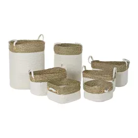 Set de basket DKD Home Decor Blanc Coton Fibre naturelle (41 x 41 x 52,5 cm) (7 Pièces) de DKD Home Decor, Boîtes - Réf : S30...