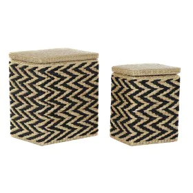 Cesto da Roupa DKD Home Decor Natural Preto Poliéster Colonial Fibra (43 x 32 x 50,5 cm) de DKD Home Decor, Cestos para forno...