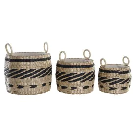 Set de basket DKD Home Decor Noir Naturel Fibre naturelle Colonial 30 x 30 x 25 cm (3 Pièces) de DKD Home Decor, Boîtes - Réf...