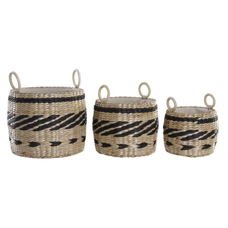 Conjunto de Cestas DKD Home Decor Preto Natural Fibra natural Colonial 30 x 30 x 25 cm (3 Peças) de DKD Home Decor, Caixas - ...