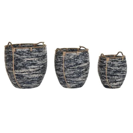 Korb-Set DKD Home Decor Weiß Schwarz Boho 56 x 56 x 60 cm 52 x 52 x 60 cm Kunststoff 3 Stücke von DKD Home Decor, Aufbewahrun...