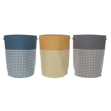 Laundry basket DKD Home Decor Houndstooth Metal Yellow Blue Grey Multicolour 30 x 40 cm 40 x 40 x 60 cm (3 Units) by DKD Home...