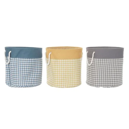 Laundry basket DKD Home Decor Houndstooth Grey Blue Yellow 45 x 45 x 45 cm (3 Units) by DKD Home Decor, Laundry Baskets - Ref...