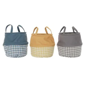 Panier à linge DKD Home Decor Pied de coq Jaune Gris Gris foncé 28 x 28 x 28 cm (3 Unités) de DKD Home Decor, Corbeilles à li...