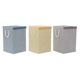 Laundry basket DKD Home Decor Houndstooth 36 x 36 x 55 cm Grey Blue Yellow (3 Units) by DKD Home Decor, Laundry Baskets - Ref...