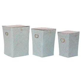 Conjunto de Cestos DKD Home Decor Cor de Rosa Celeste Boho 37 x 37 x 50 cm (3 Peças) de DKD Home Decor, Caixas - Ref: S302902...