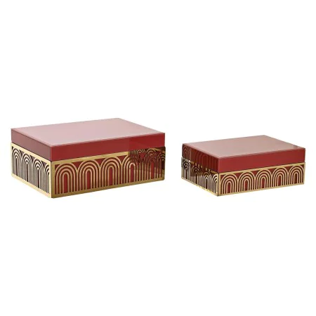 Box-Schmuckkästchen DKD Home Decor Metall Kristall Rot Gold Holz MDF 25 x 18 x 10 cm (2 Stück) von DKD Home Decor, Schmuckauf...