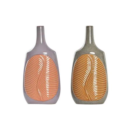 Vase DKD Home Decor Brown Orange Stoneware Leaf of a plant 18 x 18 x 39 cm (2 Units) by DKD Home Decor, Vases - Ref: S3031785...