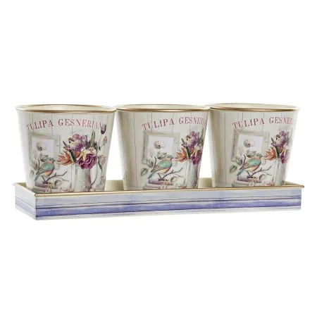 Conjunto de Vasos DKD Home Decor Cor de Rosa Dourado PVC Alumínio Shabby Chic 38 x 13 x 14 cm (3 Peças) de DKD Home Decor, Va...