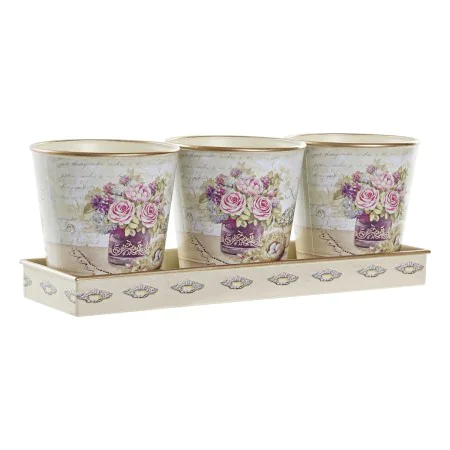 Set de Macetas DKD Home Decor Beige Rosa PVC Aluminio Shabby Chic 38 x 12 x 14 cm (3 Piezas) de DKD Home Decor, Macetas para ...