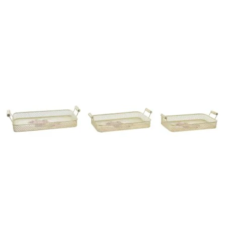 Set of trays DKD Home Decor Pink Metal Aluminium 8 cm 40 x 21 x 8 cm (3 Units) by DKD Home Decor, Plates and dishes - Ref: S3...