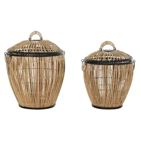 Set of Baskets DKD Home Decor Black Natural Metal Rattan 48 x 48 x 55 cm (2 Units) by DKD Home Decor, Boxes - Ref: S3032170, ...