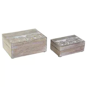 Set of decorative boxes DKD Home Decor Elephant White Mango wood 18 x 13 x 8 cm (2 Units) by DKD Home Decor, Boxes - Ref: S30...