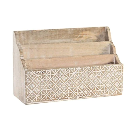 Contenitore per Sistemare Multiuso DKD Home Decor Bianco Naturale Legno di mango 32 x 13 x 21 cm 33 x 12 x 21 cm Fogli (12 Un...