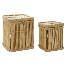 Conjunto de Cestas DKD Home Decor Natural Corda Bambu (46 x 46 x 55 cm) de DKD Home Decor, Caixas de arrumação com tampa - Re...