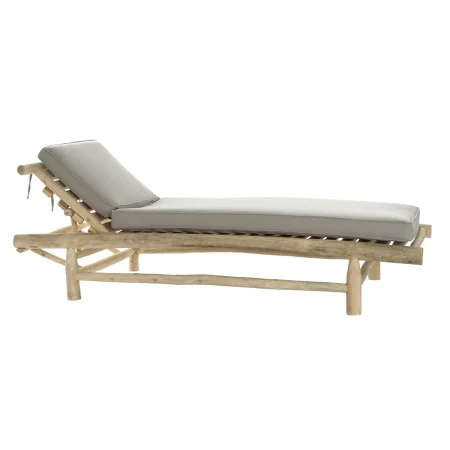 Sun-lounger DKD Home Decor Natural Teak Polyester Light grey (209 x 86 x 35 cm) by DKD Home Decor, Sunloungers - Ref: S303263...