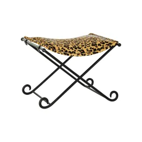 Footrest DKD Home Decor Black Metal Brown Leather Leopard (55 x 45 x 41 cm) by DKD Home Decor, Footstools & Ottomans - Ref: S...